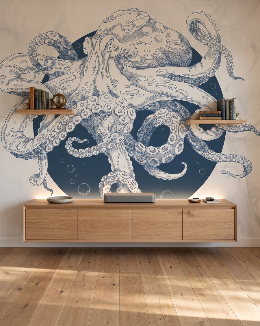 Polpo con tentacoli in un ambiente