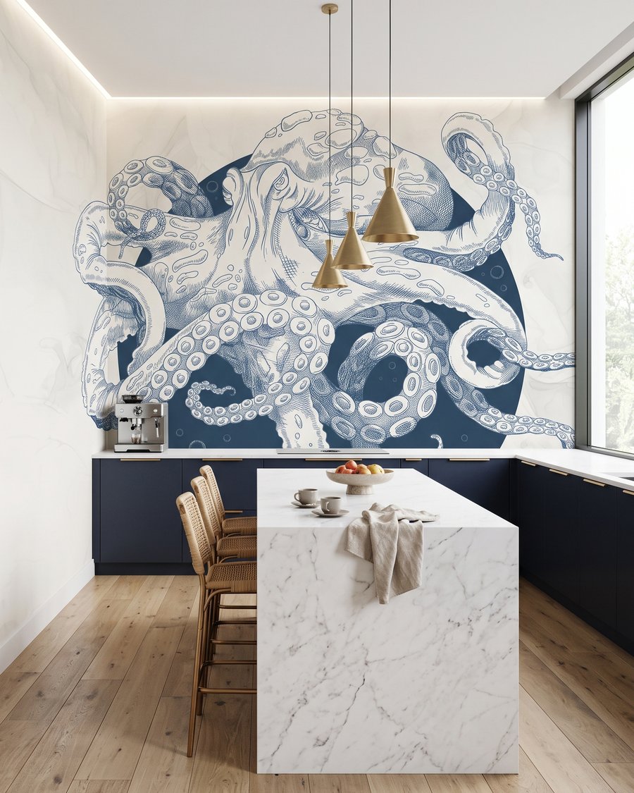 Polpo con tentacoli in un ambiente