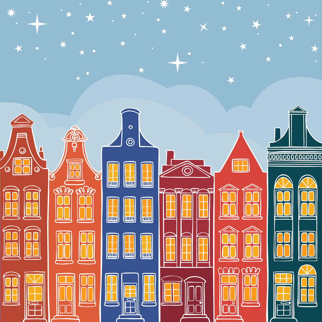 Case colorate e stelle — design completo