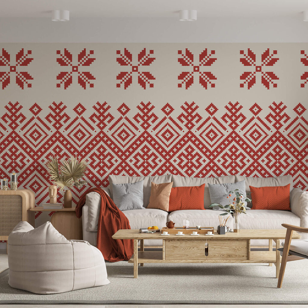 Motivi geometrici e fiori in un ambiente