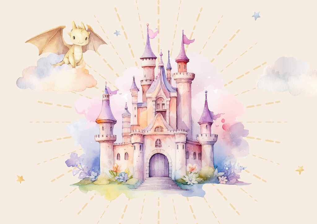 Drago vicino al castello — design completo