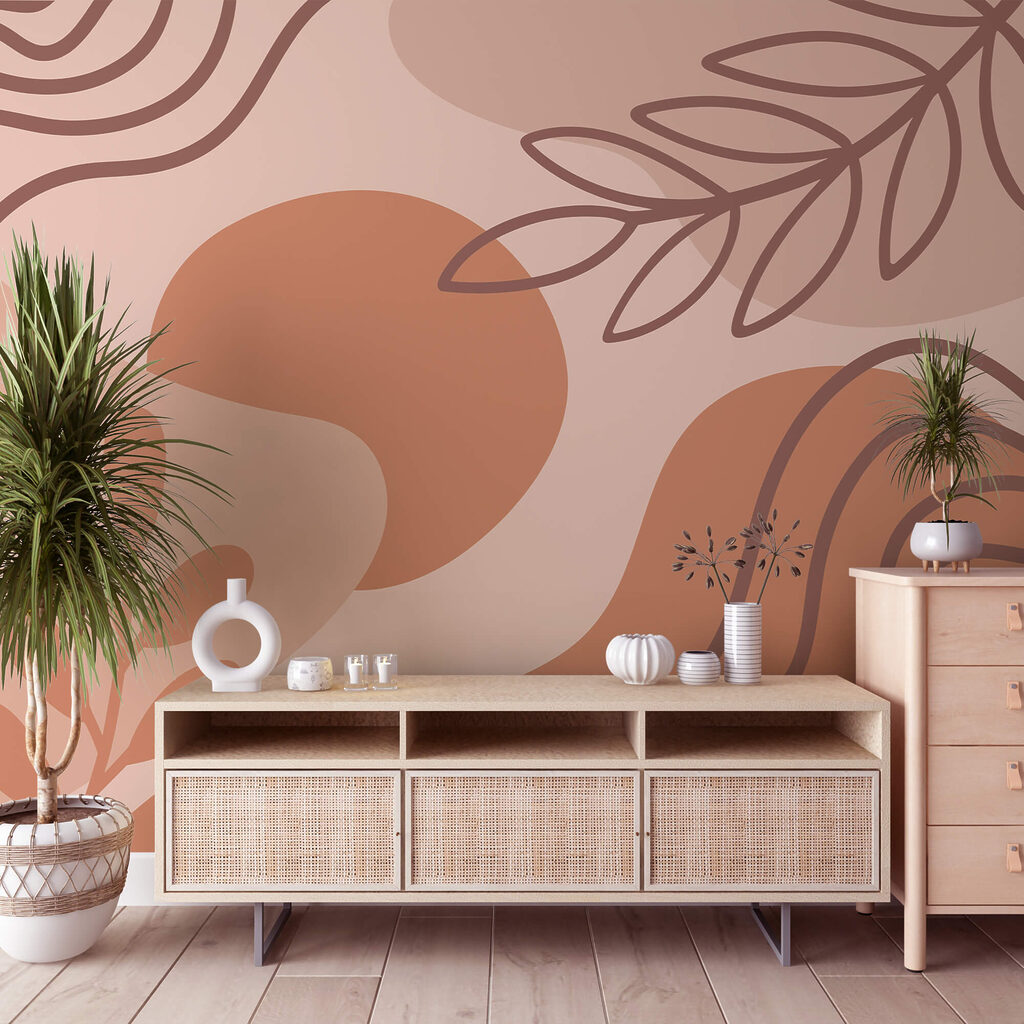 Foglie tra forme terracotta — ambiente 2