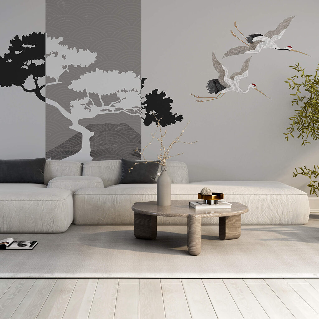 Gru accanto all’albero in un ambiente