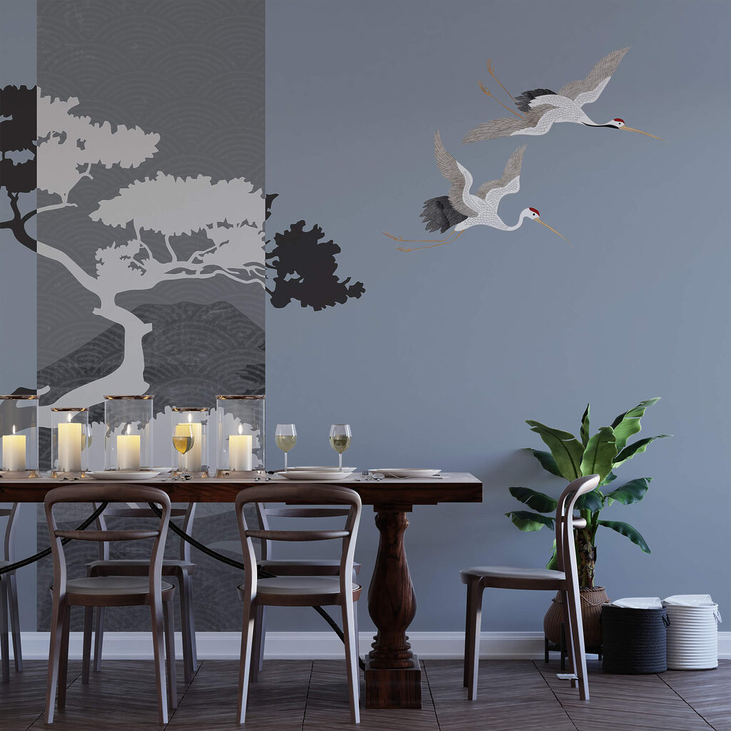 Gru accanto all’albero — ambiente 1