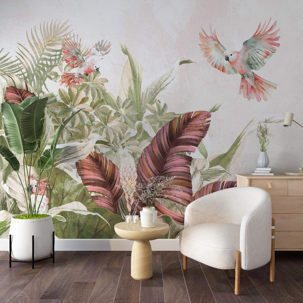 Pappagalli tra fiori grandi — ambiente 1