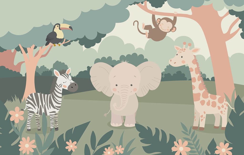 Elefante e scimmia — design completo