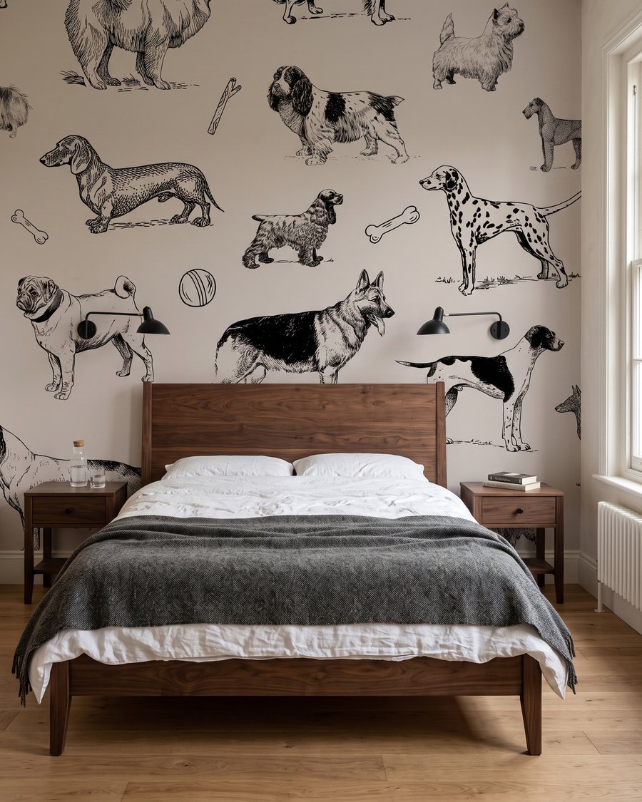 Cani disegnati a penna in un ambiente