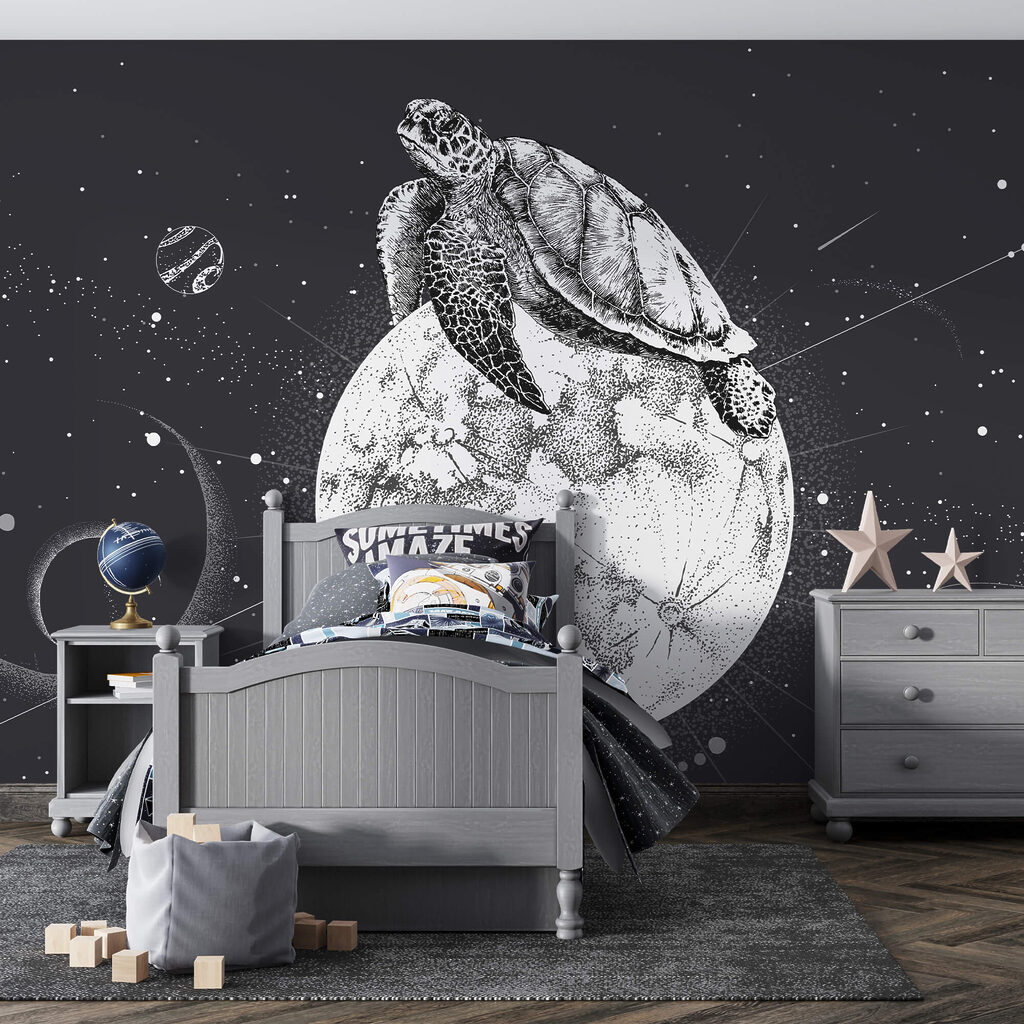 Tartaruga sulla luna in un ambiente