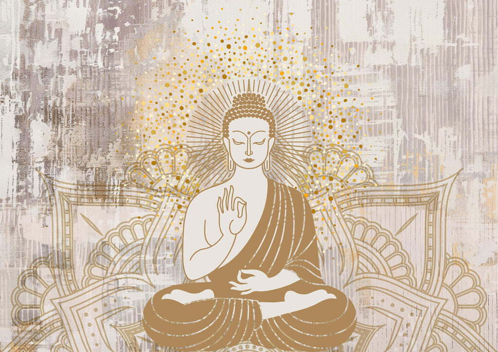 Buddha tra linee dorate — design completo