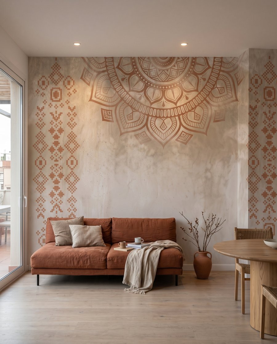 Mandala in linee calde in un ambiente