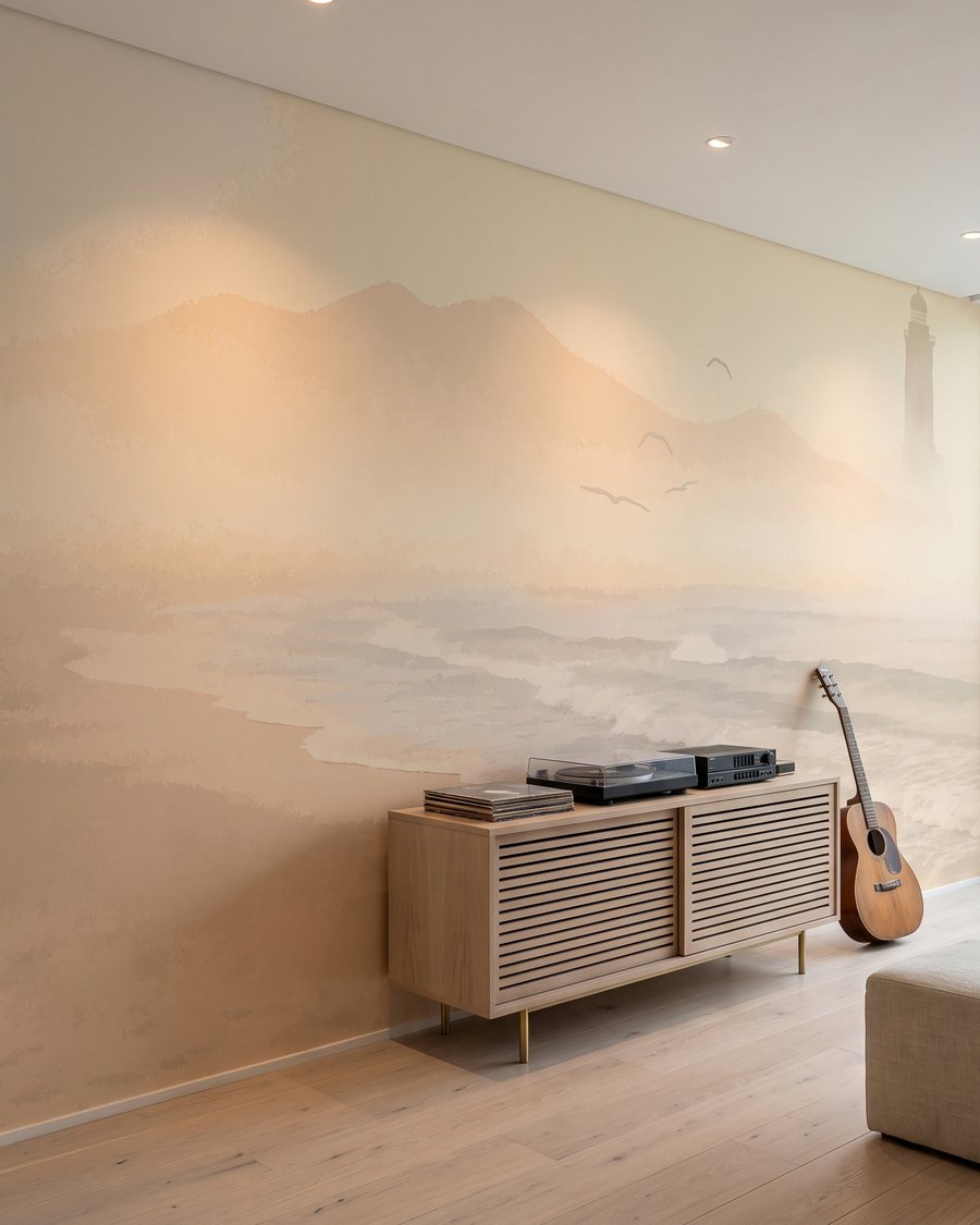 Faro in nebbia dorata — ambiente 1