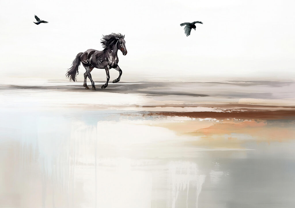 Cavallo con uccelli — design completo