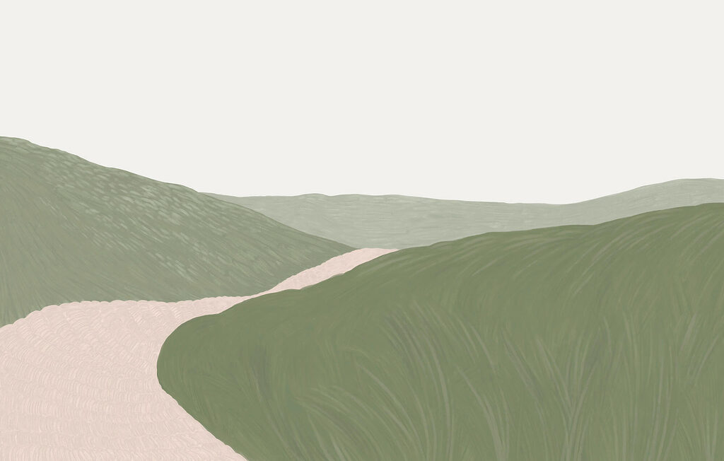 Sentiero tra colline disegnate — design completo