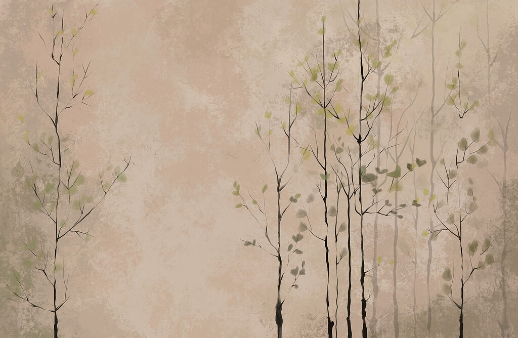 Giovani alberi al mattino — design completo