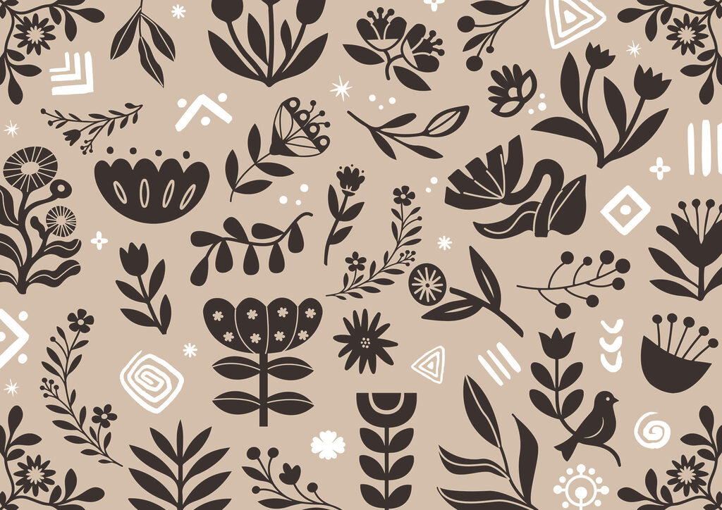 Fiori giocosi in silhouette — design completo