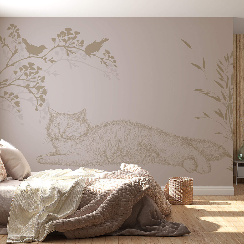 Gatto addormentato tra rami — ambiente 1