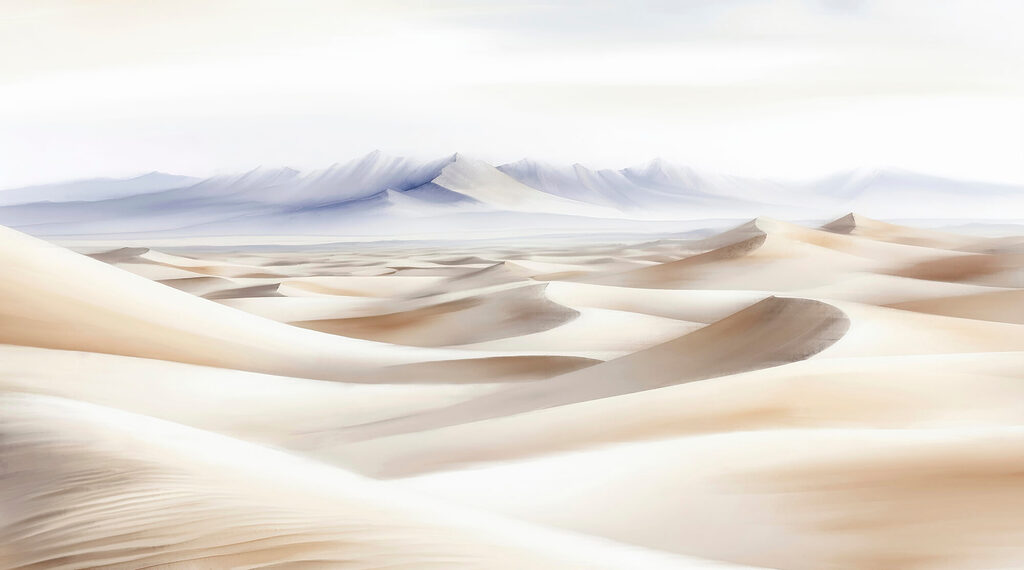 Dune pallide e monti — design completo