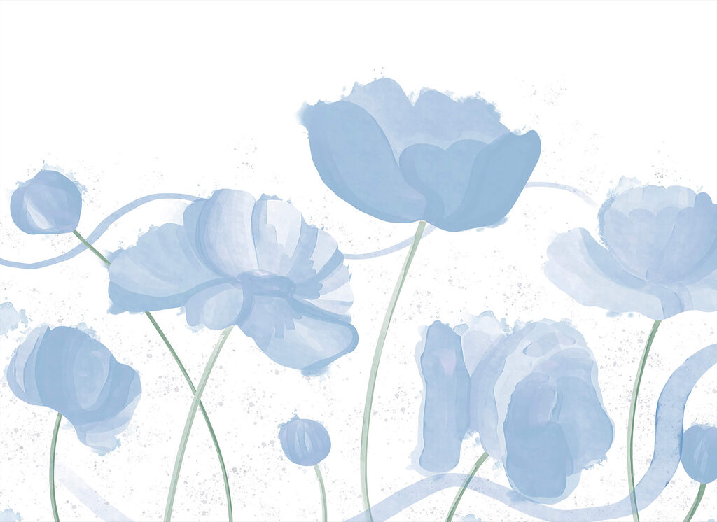 Calici azzurri su bianco — design completo