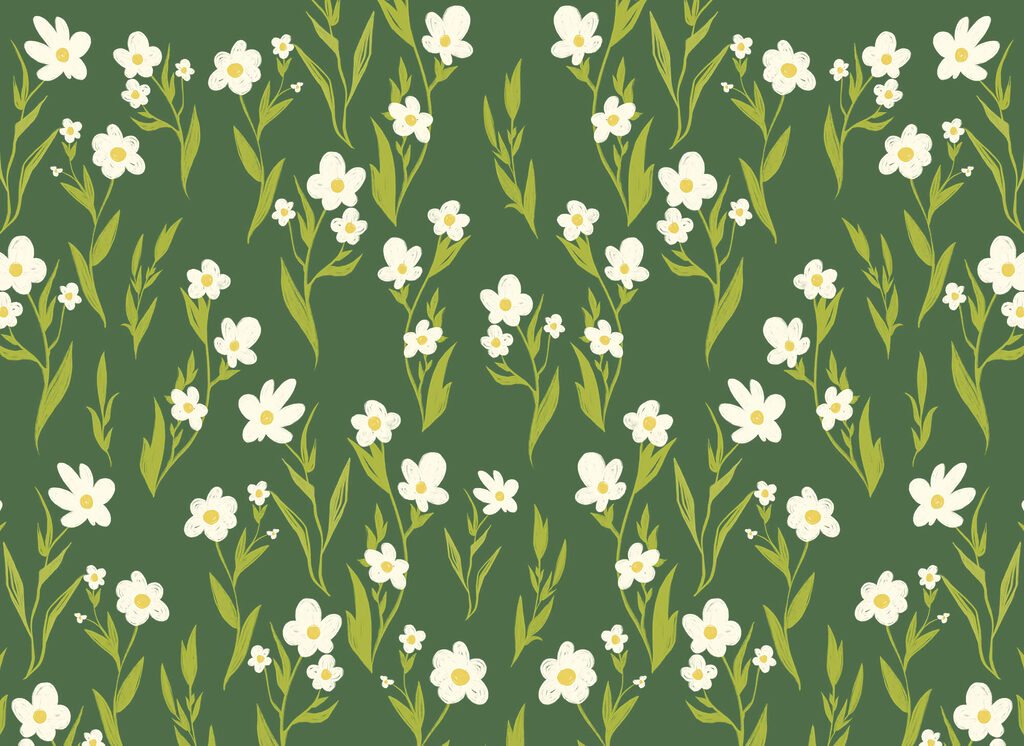 Fiori bianchi su verde — design completo