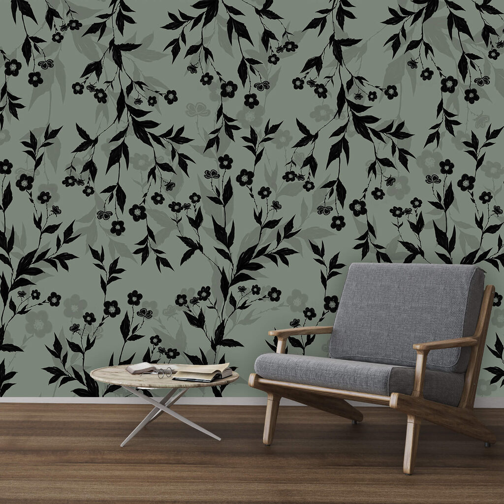 Fiori neri su grigio-verde — ambiente 1