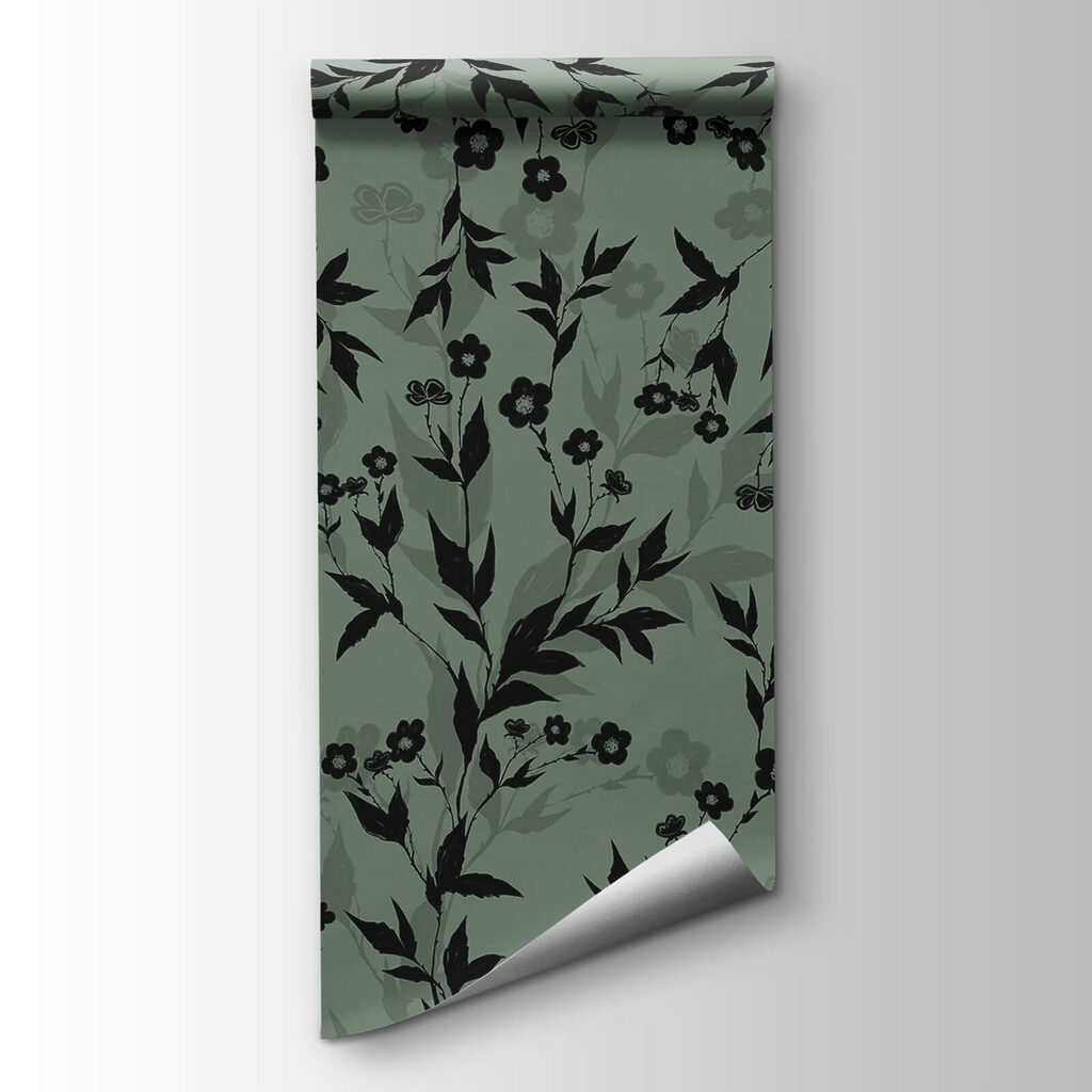 Fiori neri su grigio-verde — vista del prodotto