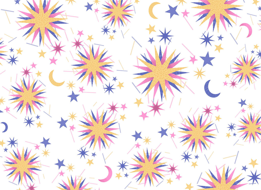 Stelle colorate e lune — design completo