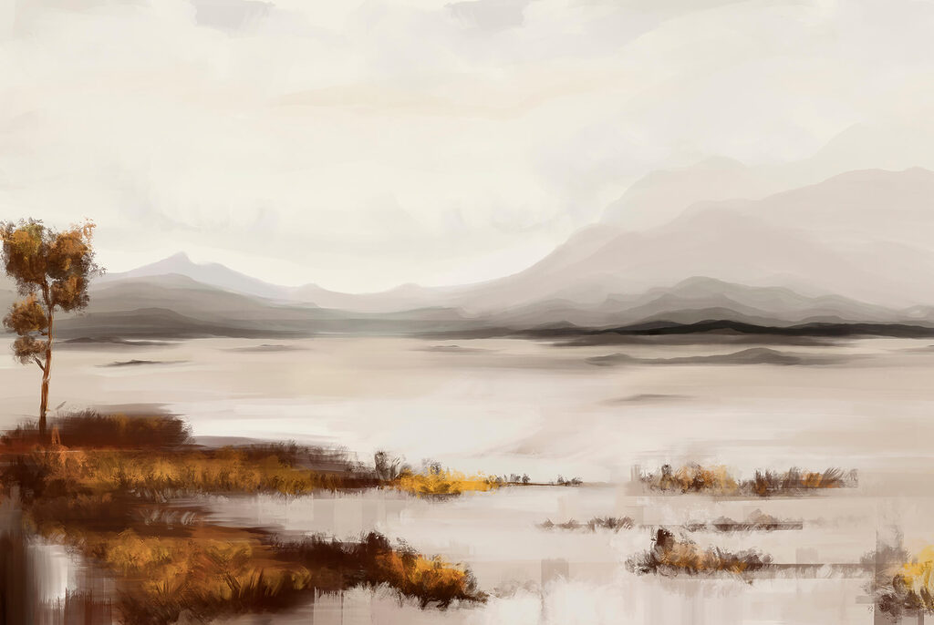 Lago con riva ocra — design completo