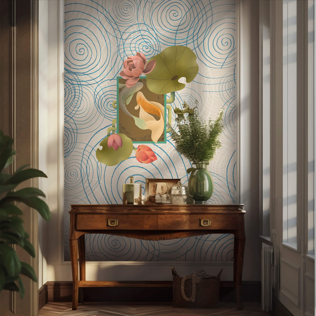 Pesce tra spirali blu — ambiente 3