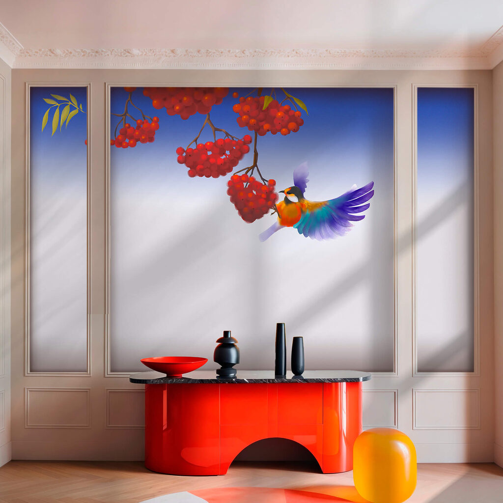 Uccello tra bacche rosse — ambiente 1
