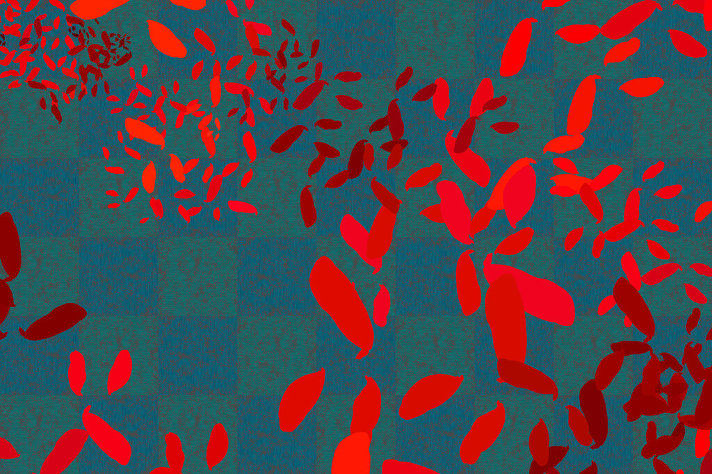 Foglie rosse su turchese — design completo