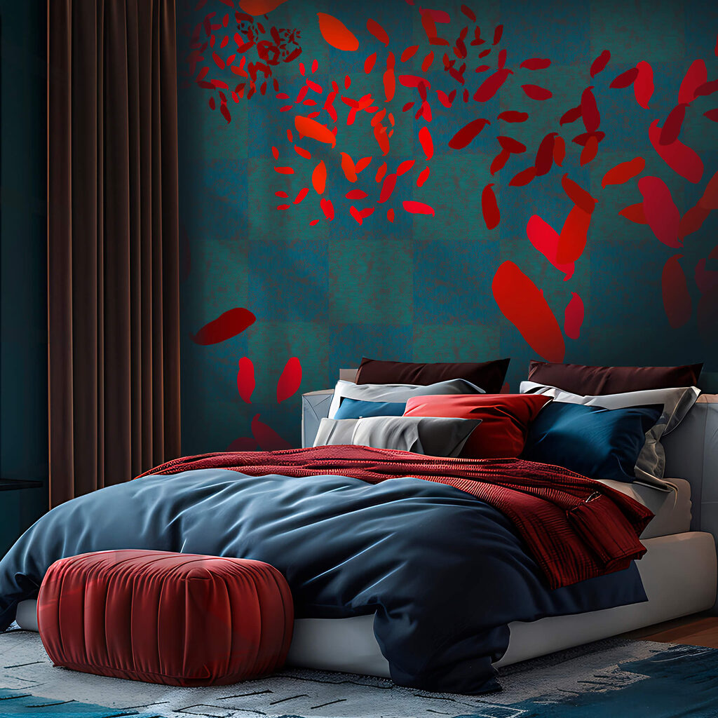 Foglie rosse su turchese — ambiente 1