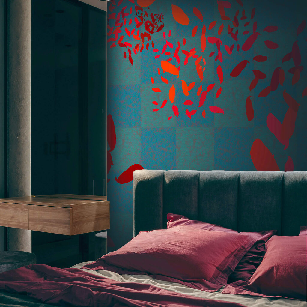 Foglie rosse su turchese — ambiente 3