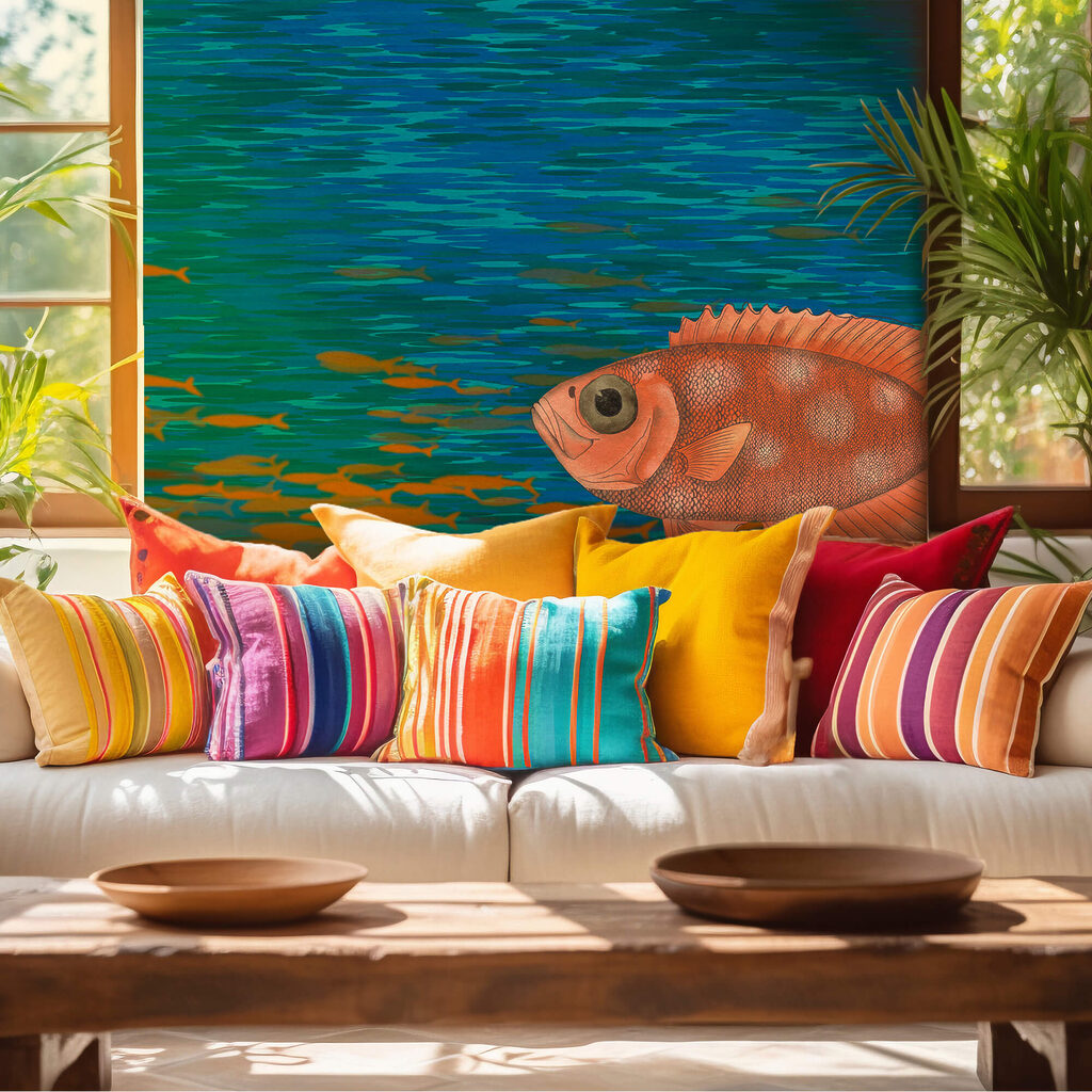 Pesci tra pennellate colorate — ambiente 2