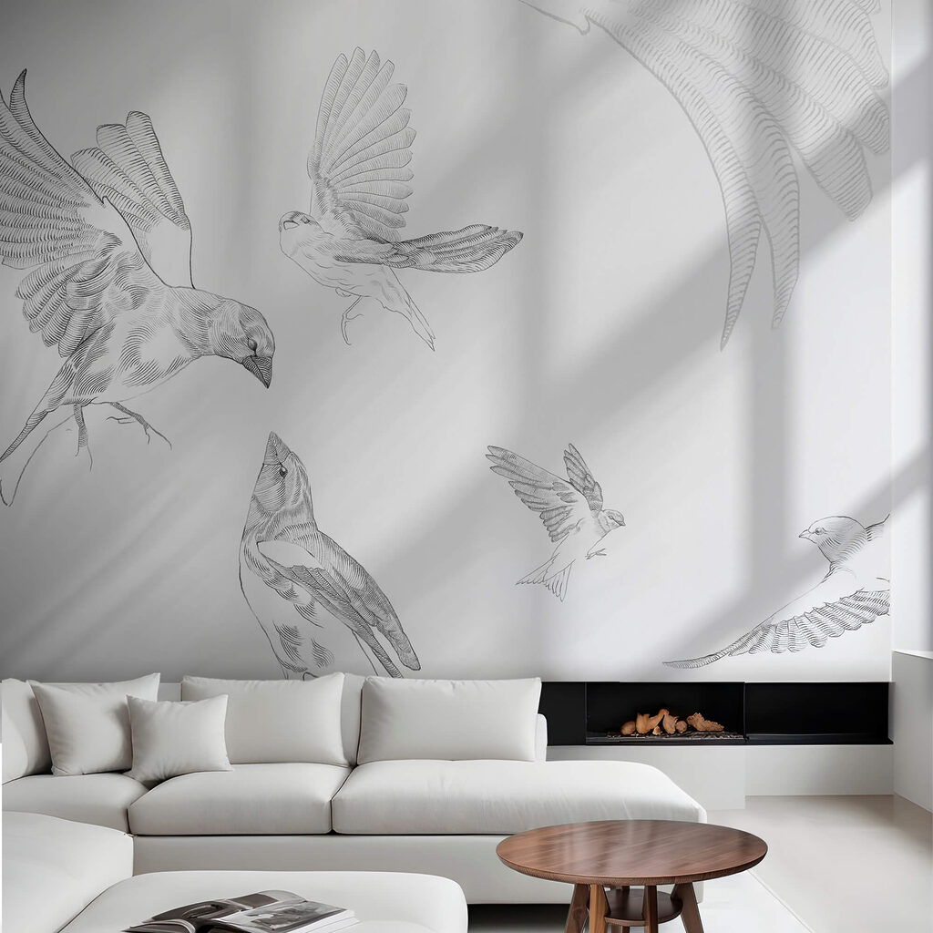 Uccelli tra linee curve — ambiente 1