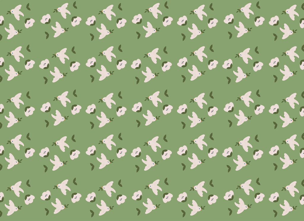 Uccelli bianchi sul verde — design completo