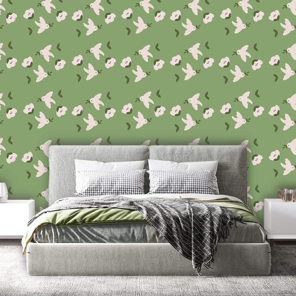 Uccelli bianchi sul verde — ambiente 1