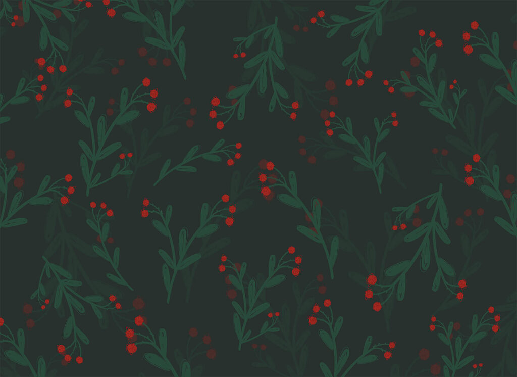 Bacche rosse su verde — design completo