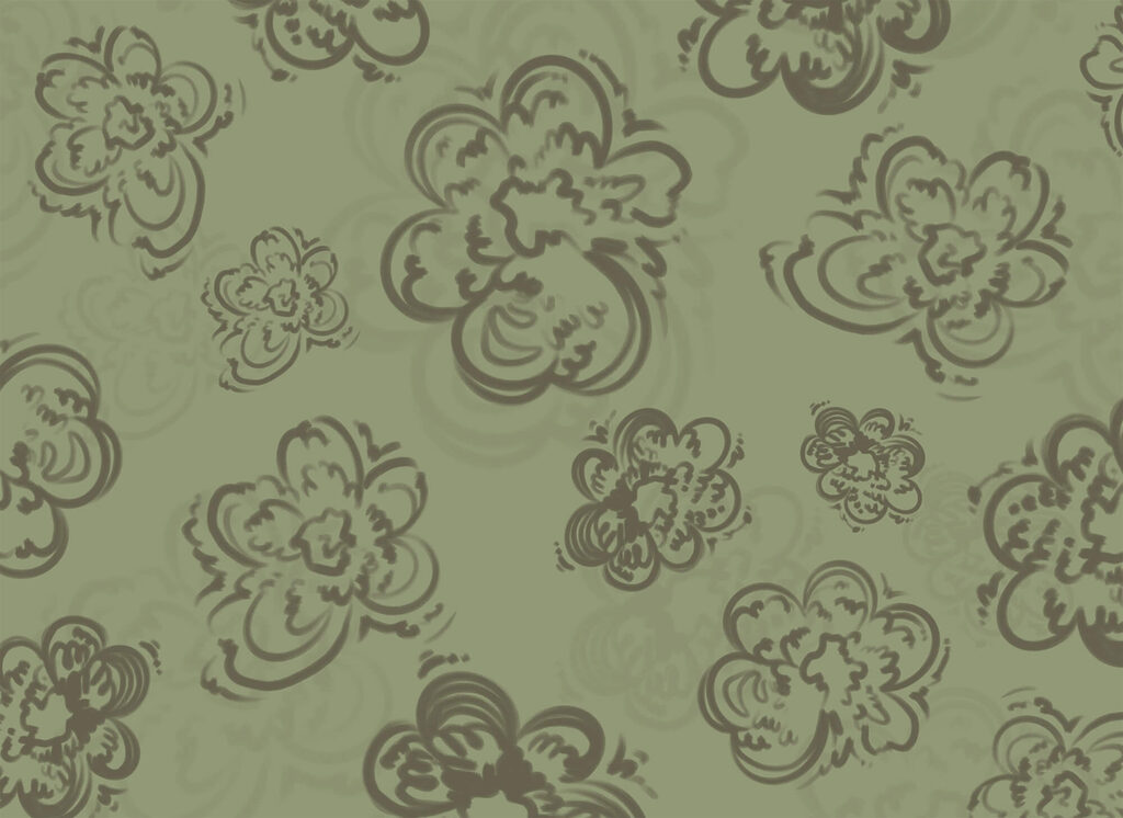 Fiori ricciuti su verde — design completo