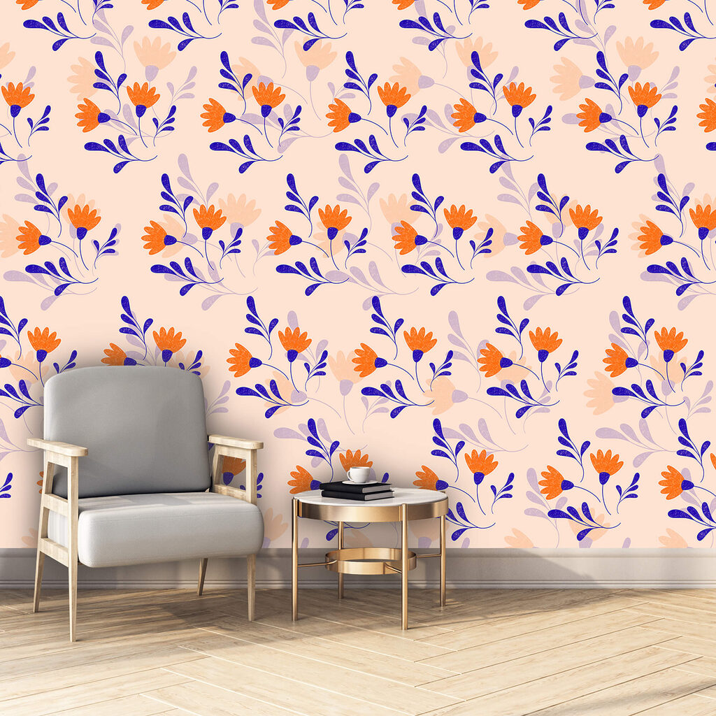 Fiori arancio, foglie blu — ambiente 1
