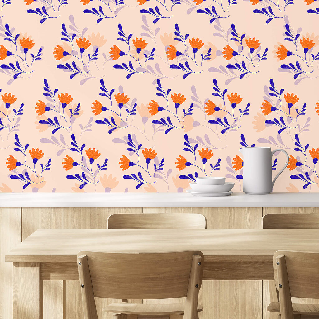 Fiori arancio, foglie blu — ambiente 3