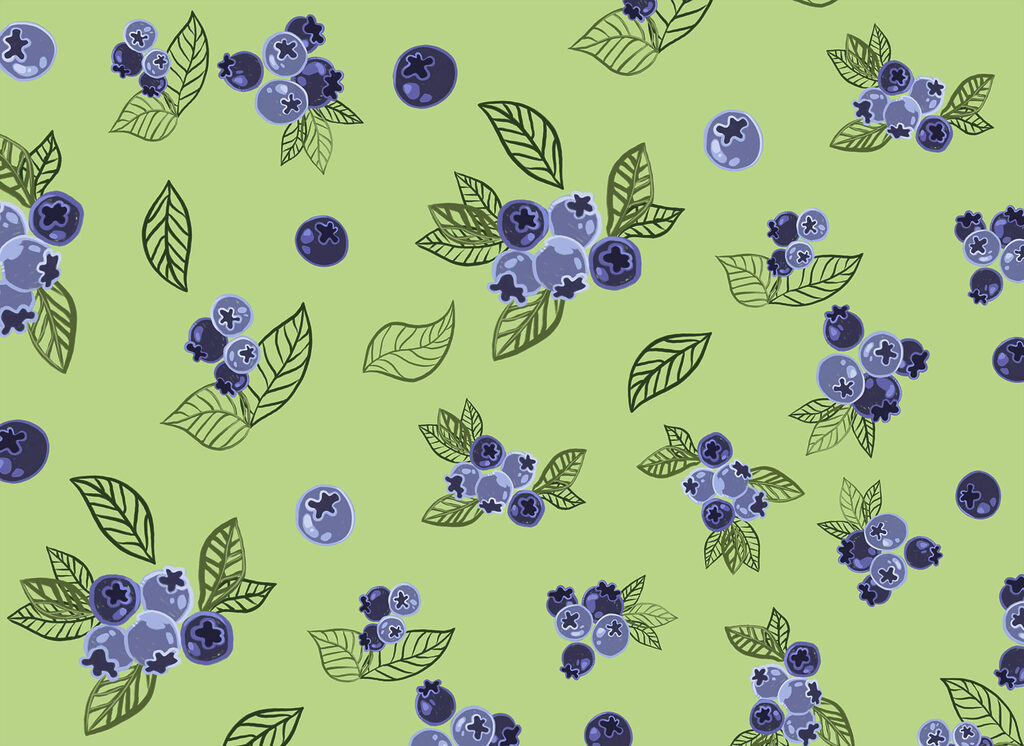 Bacche blu su verde — design completo