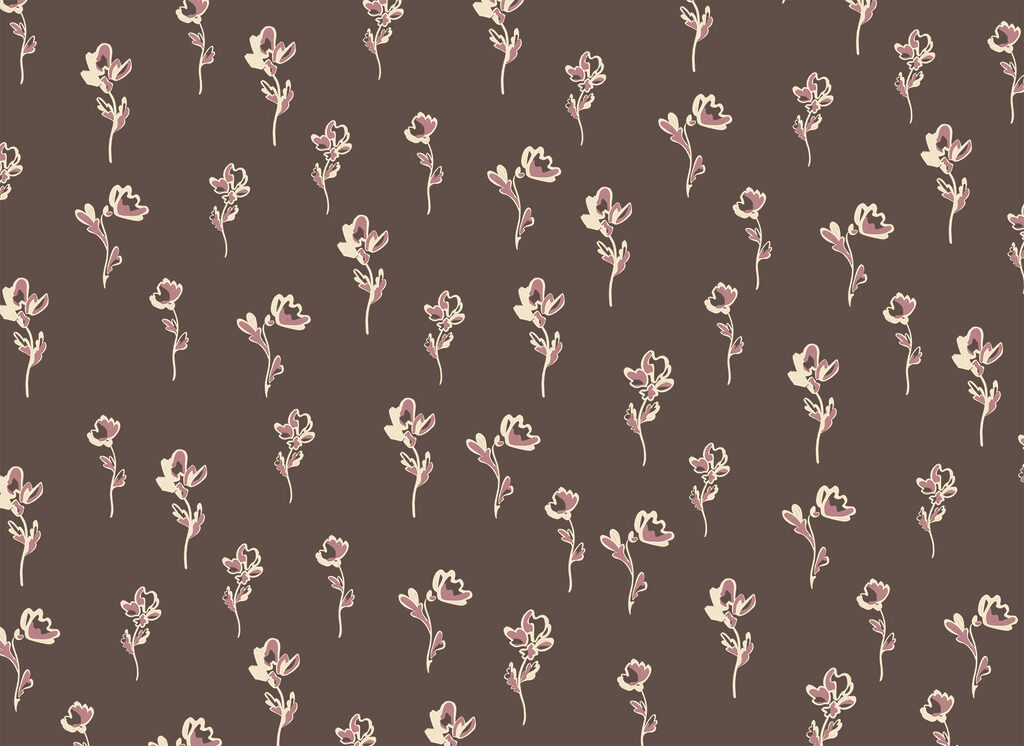 Rametti fioriti su bruno — design completo