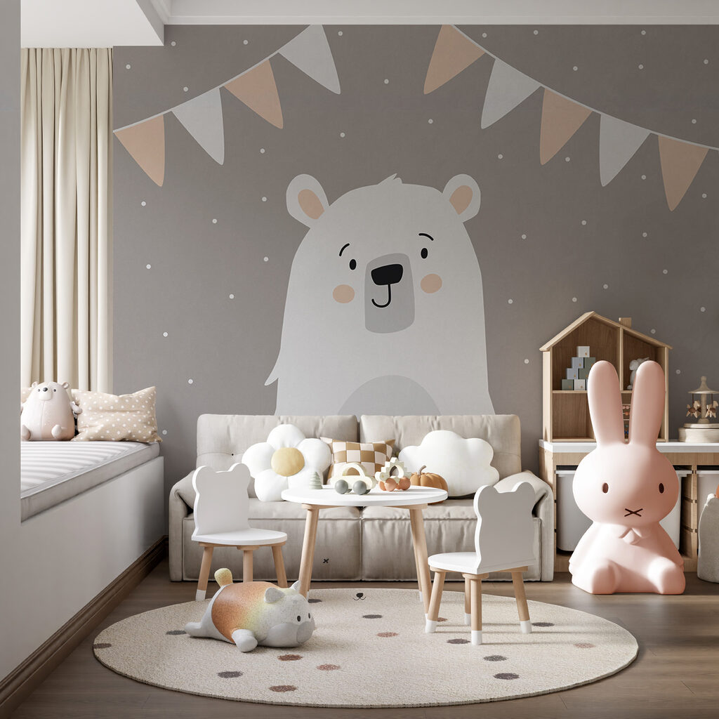 Orso bianco con bandierine — ambiente 2