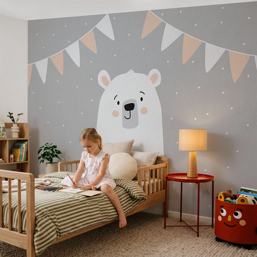 Orso bianco con bandierine — ambiente 2