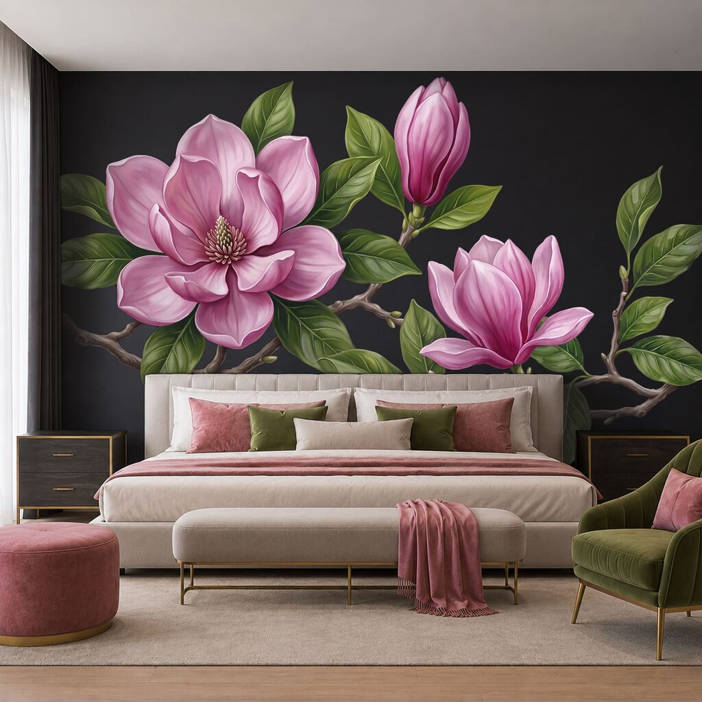 Magnolia rosa su rami — ambiente 2