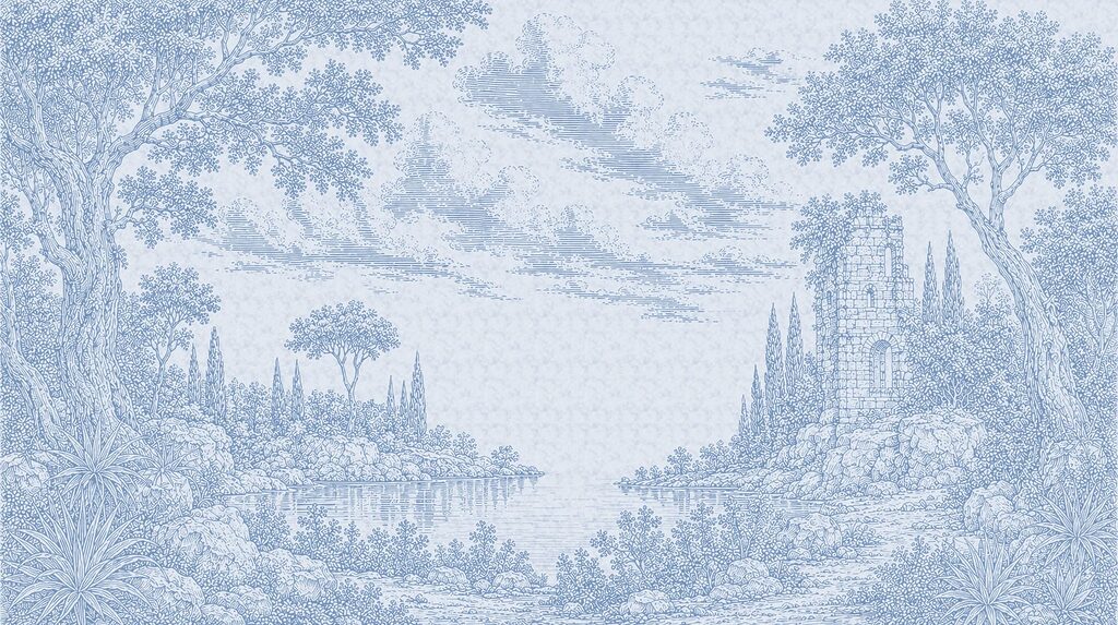 Paesaggio in disegno blu — design completo