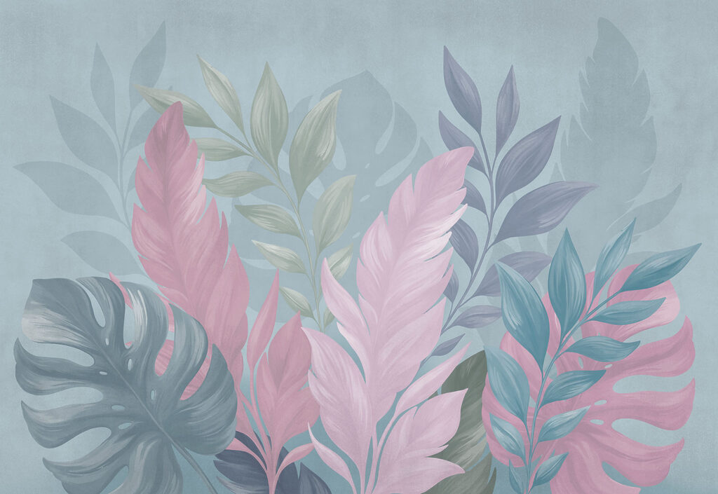 Foglie rosa contro blu — design completo