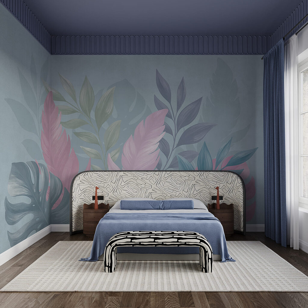 Foglie rosa contro blu — ambiente 2