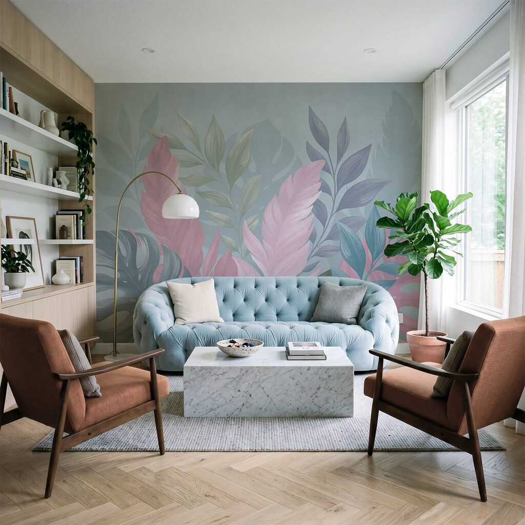 Foglie rosa contro blu — ambiente 3