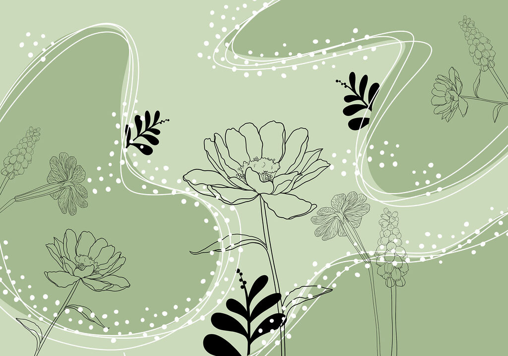 Fiori tra onde punteggiate — design completo